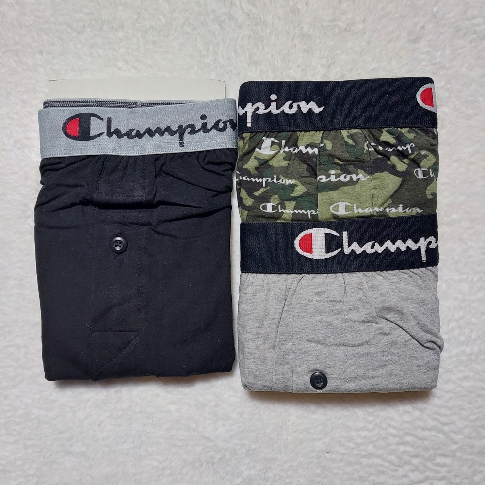 Champion Boxers Mens Size S Black Grey Camo 3 Pack New Cotton Stretch Everyday